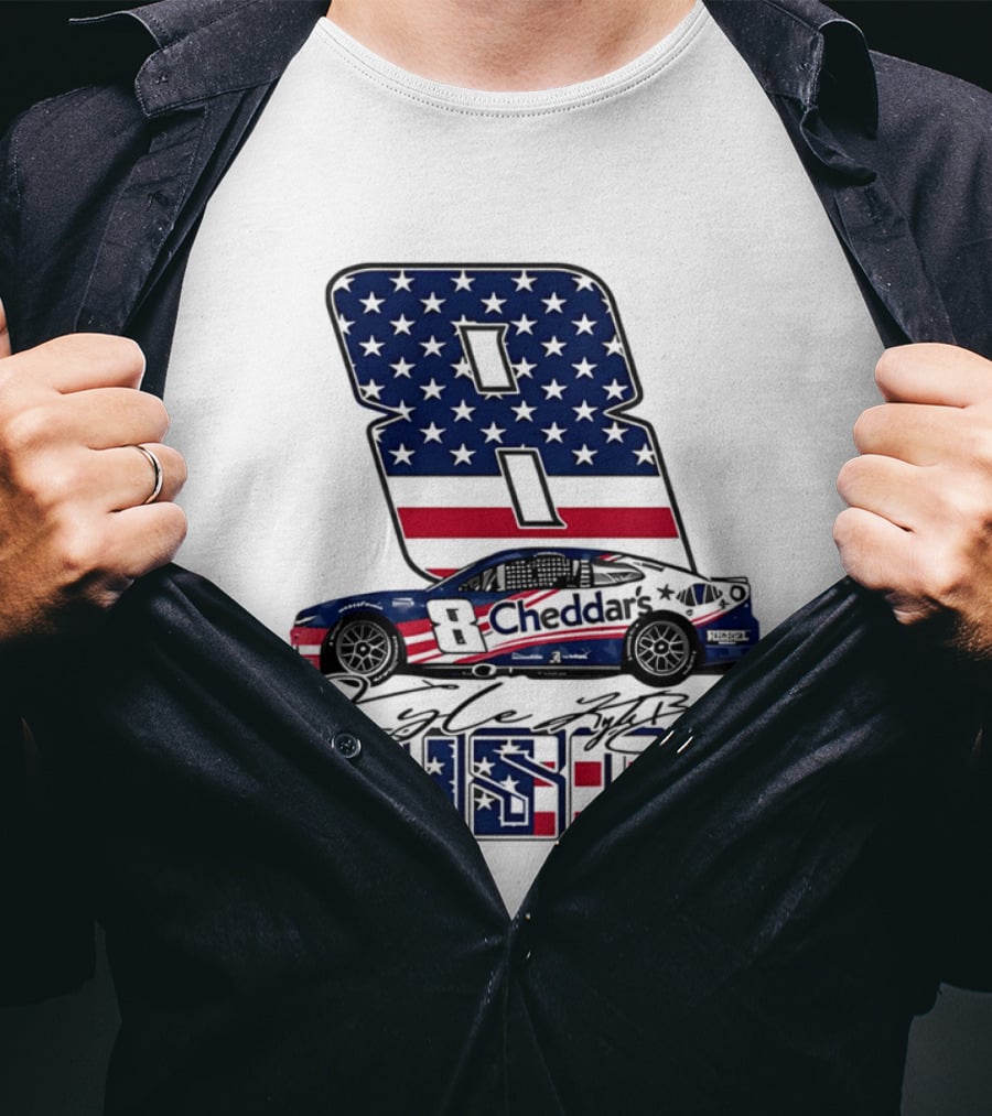 Kyle Busch Racing 8 American Flag Cheddar's Car Stars Stripes T-Shirt