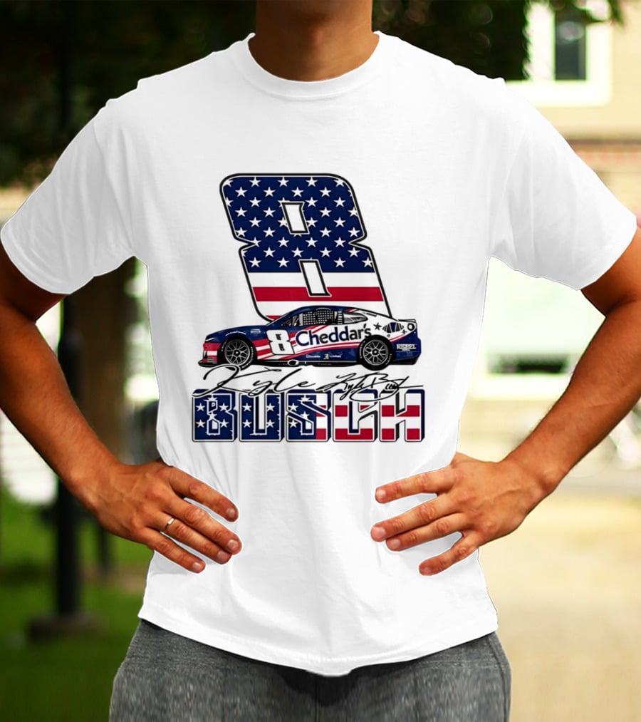 Kyle Busch Racing 8 American Flag Cheddar's Car Stars Stripes T-Shirt
