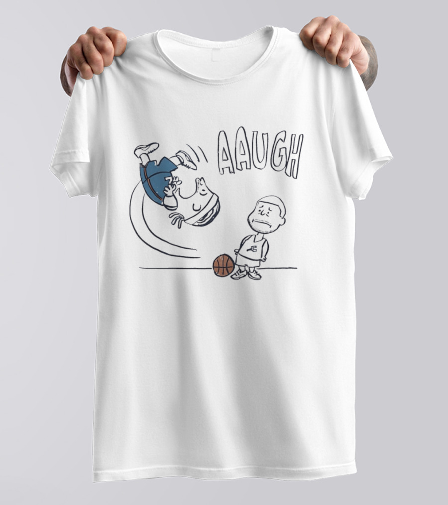 Los Angeles Lakers LeBron James And Peanuts Cartoon Basketball Scene Aaugh T-Shirt