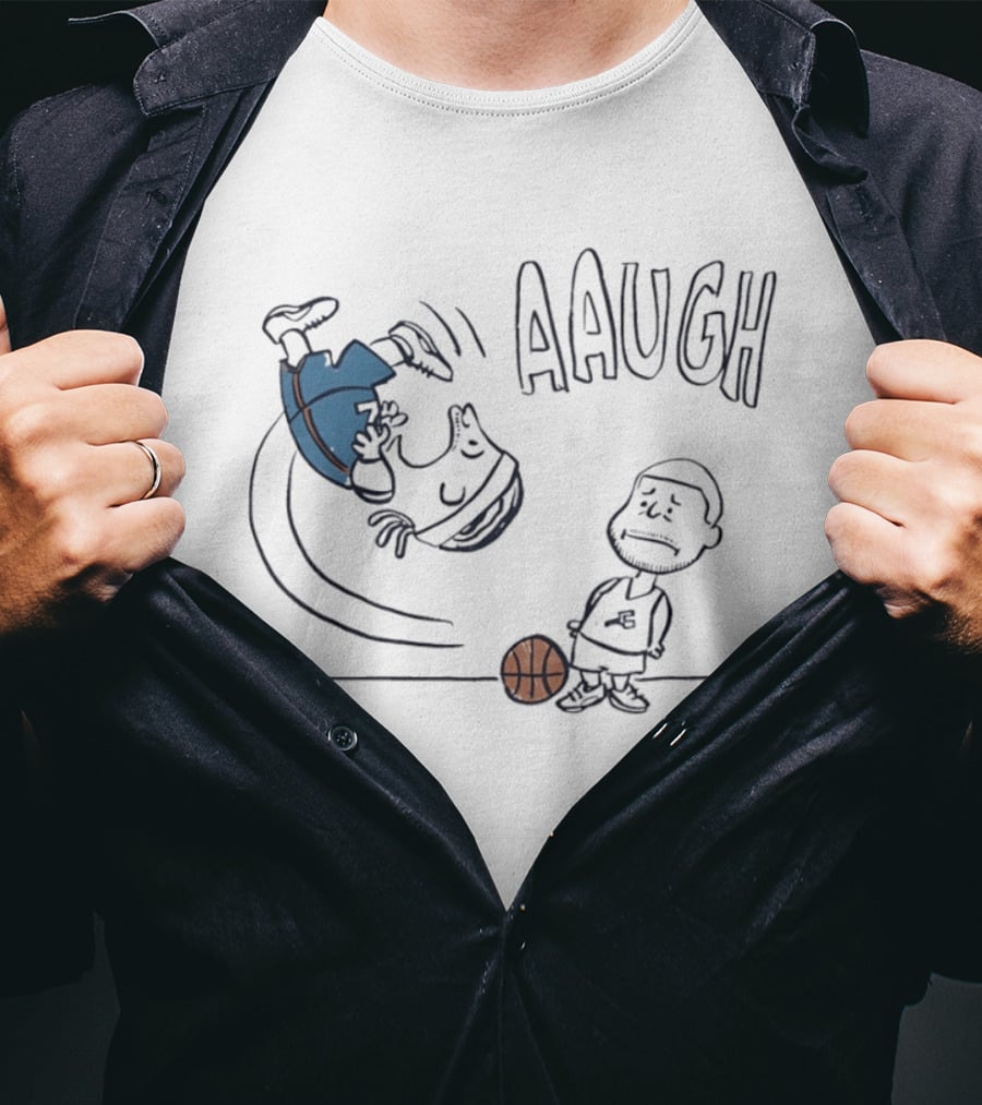 Los Angeles Lakers LeBron James And Peanuts Cartoon Basketball Scene Aaugh T-Shirt
