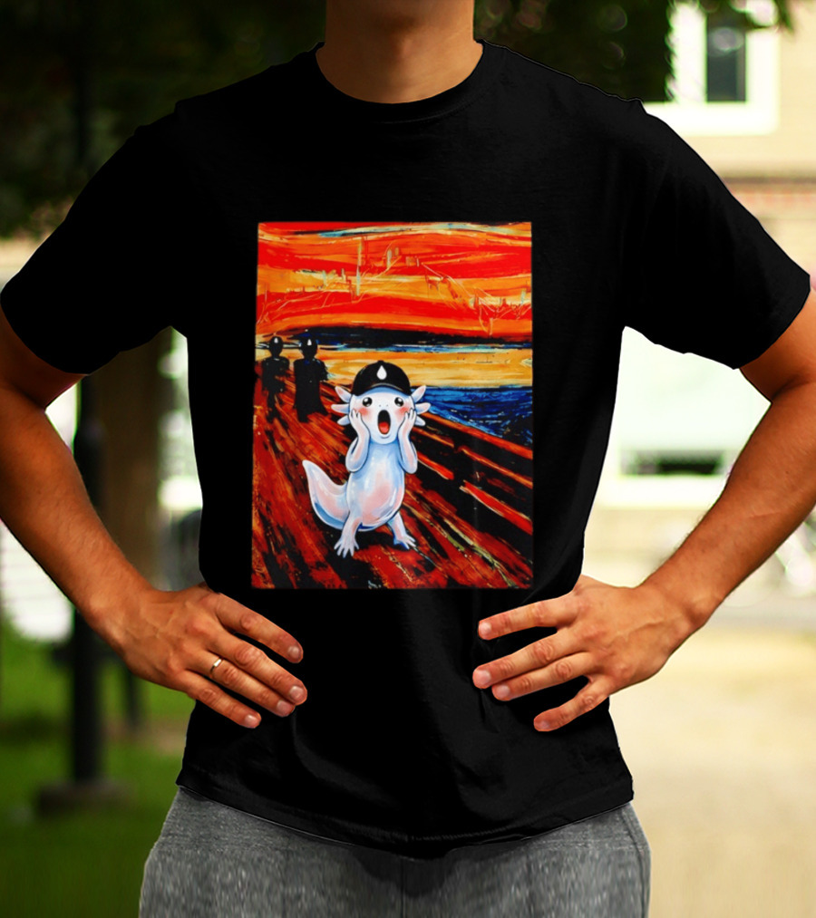 Axolotl Liquid The Scream Parody Painting Munch T-Shirt
