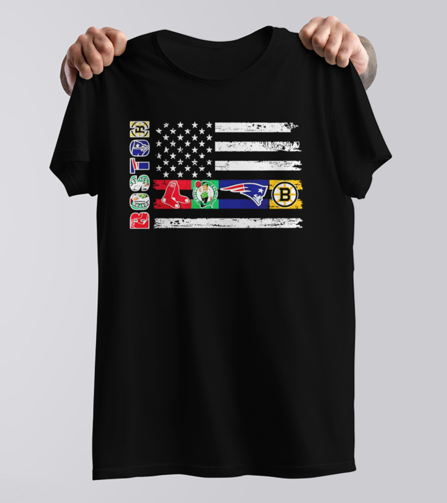 Boston Red Sox Celtics Patriots Bruins Flag Sports T-Shirt