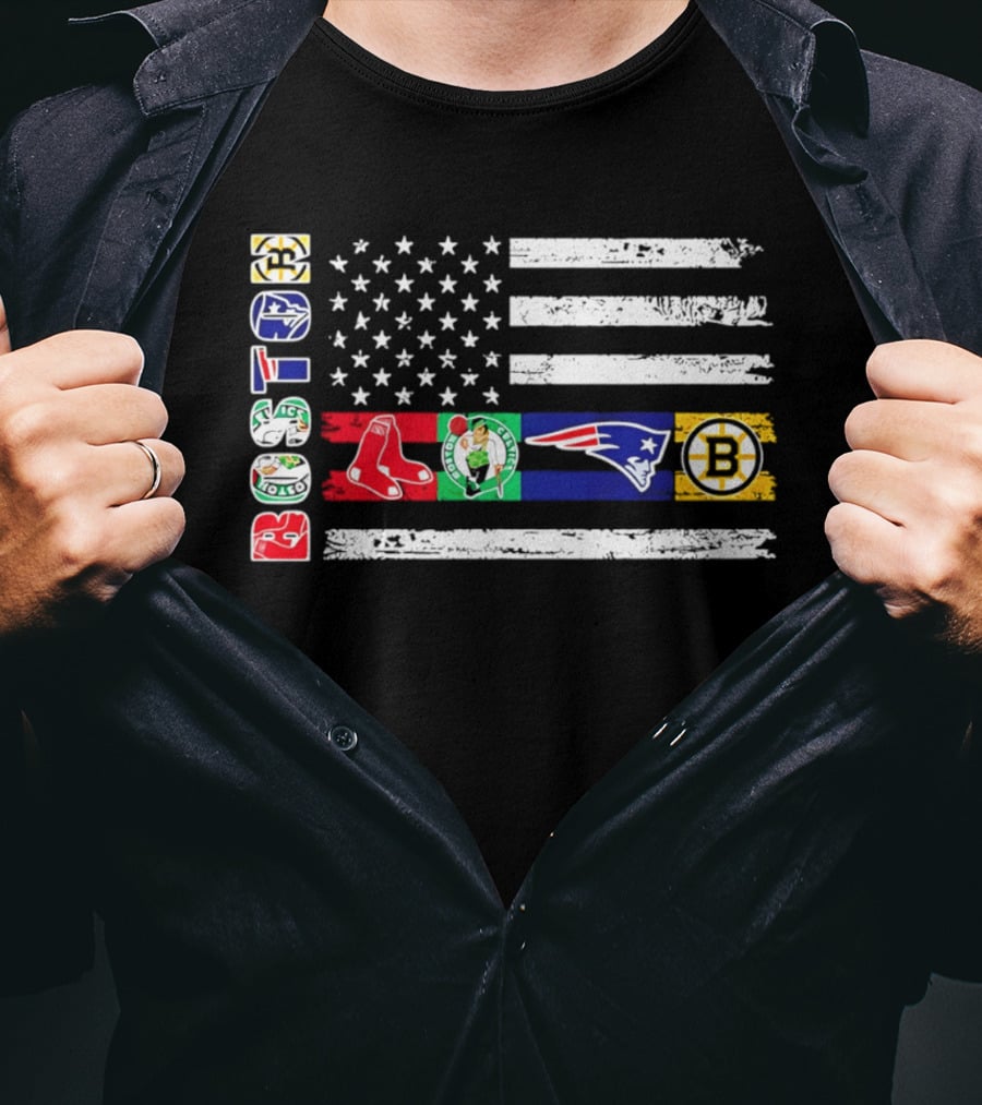 Boston Red Sox Celtics Patriots Bruins Flag Sports T-Shirt
