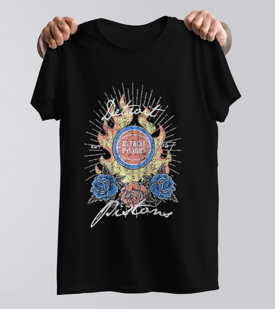 Detroit Pistons Fire Roses Basketball Est 1957 T-Shirt