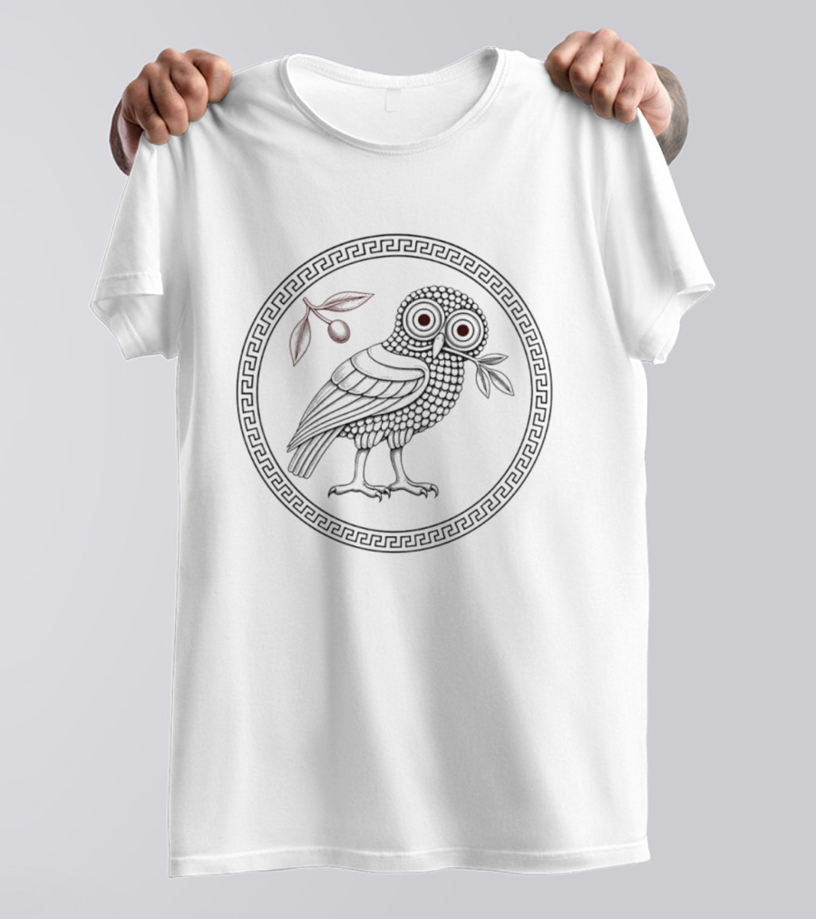 Athenas Owl Olive Branch And Greek Meander T-Shirt