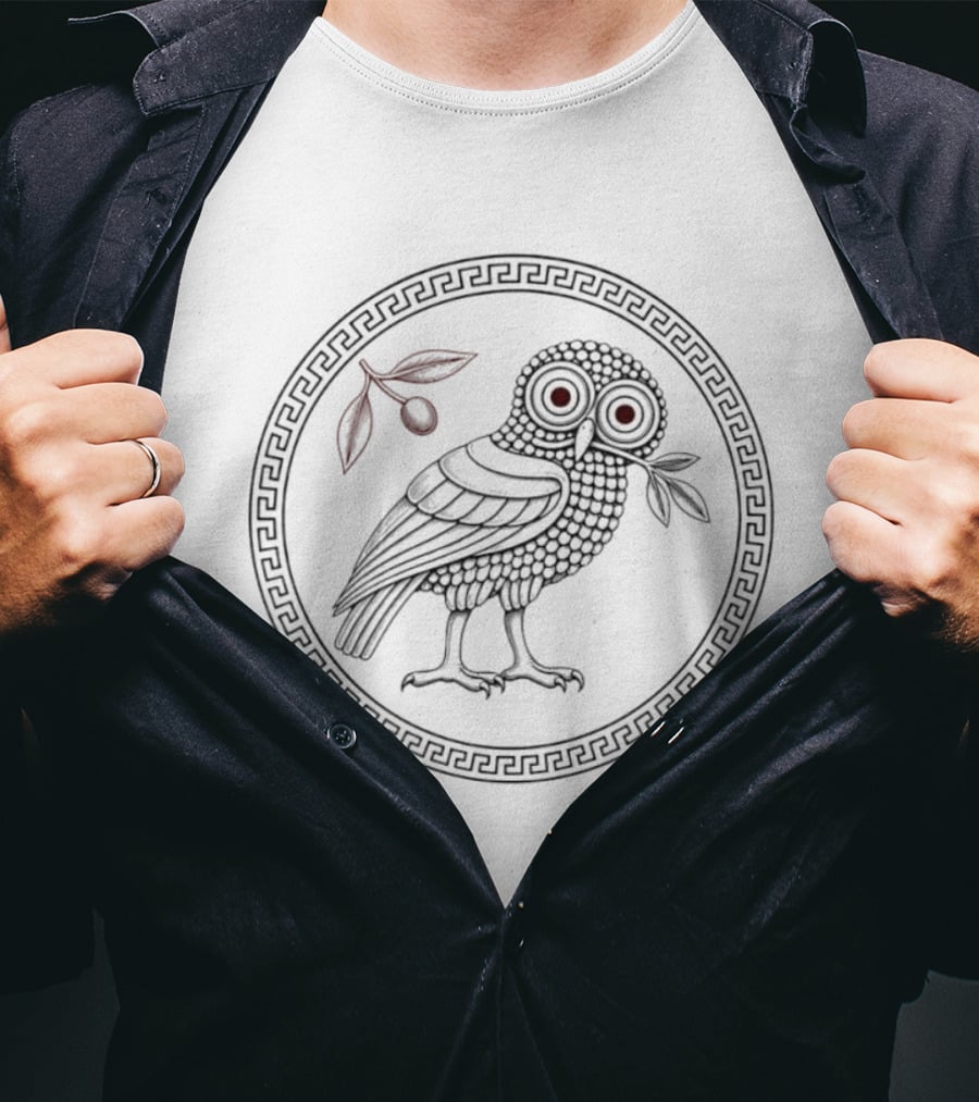 Athenas Owl Olive Branch And Greek Meander T-Shirt