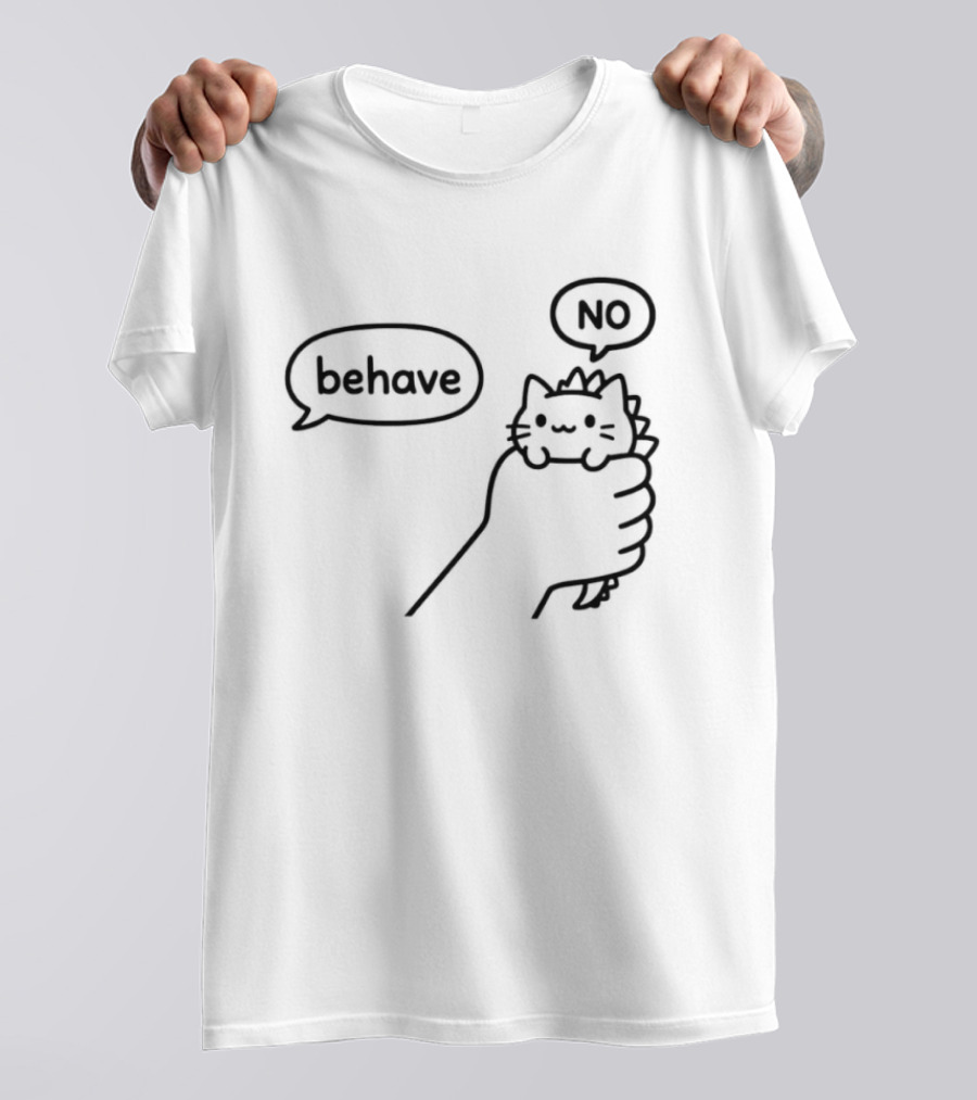Behave No Hand Holding Cat Dinosaur Tail Cartoon T-Shirt