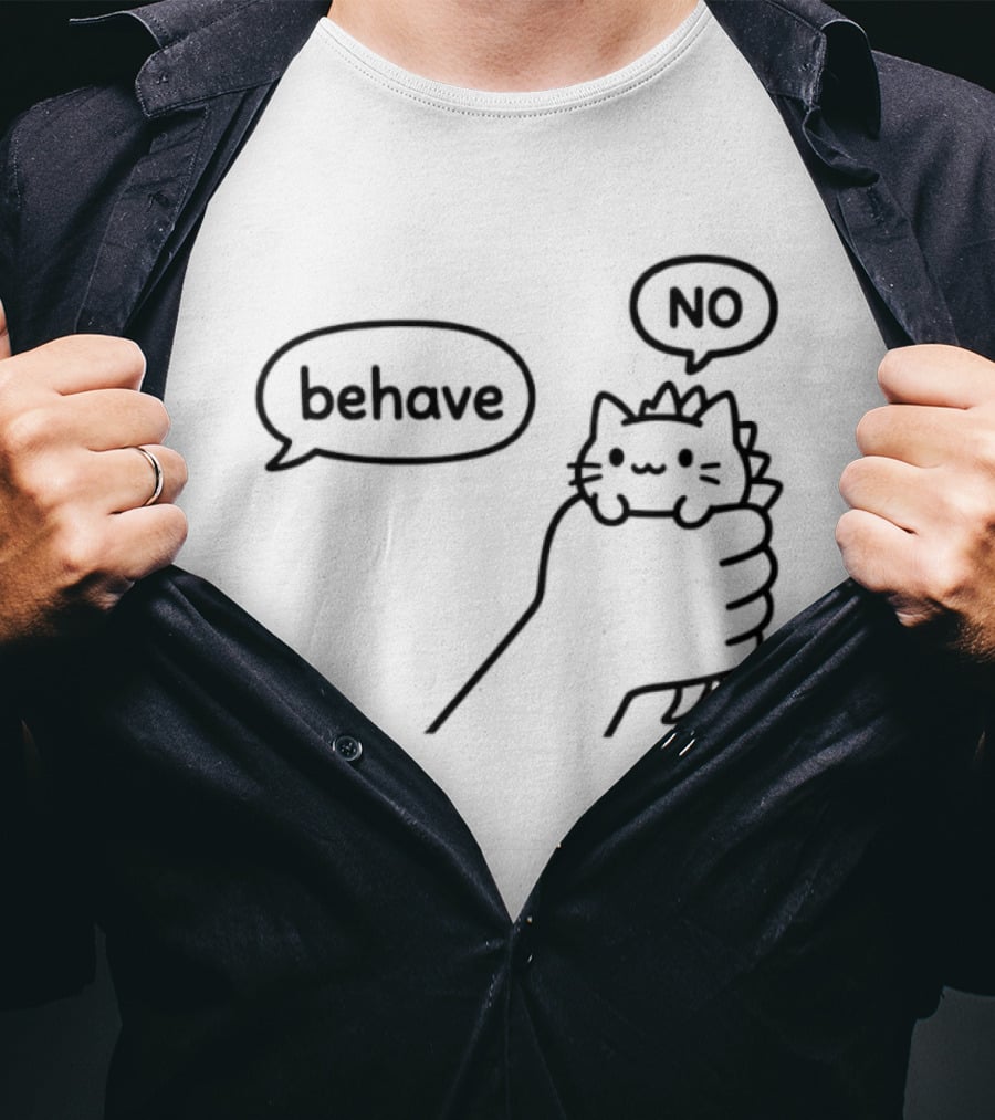 Behave No Hand Holding Cat Dinosaur Tail Cartoon T-Shirt