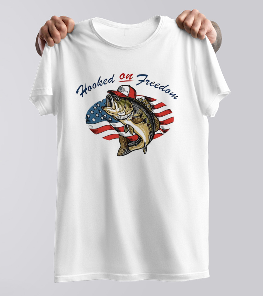 Hooked On Freedom Fish American Flag T-Shirt
