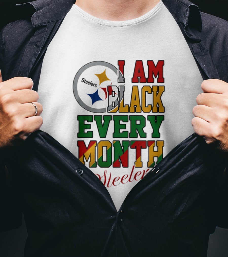 I Am Black Every Month Steelers Juneteenth T-Shirt
