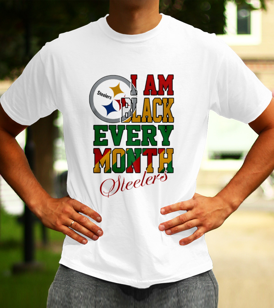 I Am Black Every Month Steelers Juneteenth T-Shirt