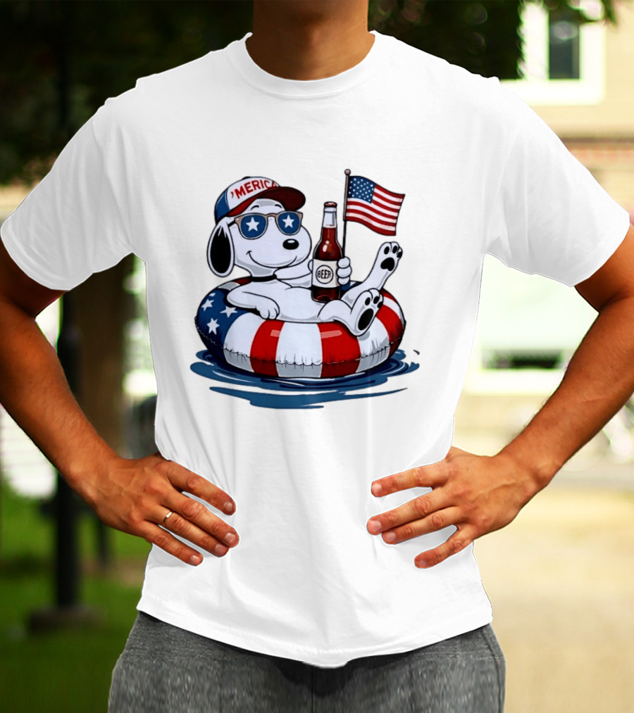 Snoopy Patriotic American Flag Beer Floaty Relaxing T-Shirt