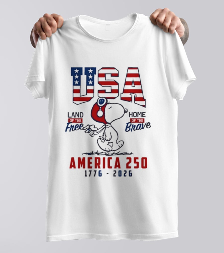 USA Snoopy Land Free Home Brave America 250 1776 2026 T-Shirt