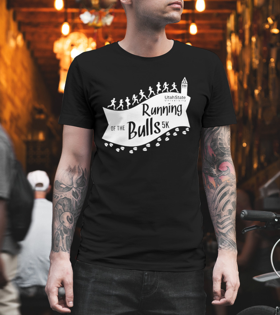 Utah State Running Of The Bulls 5K Event With Runners And Tower T-Shirt