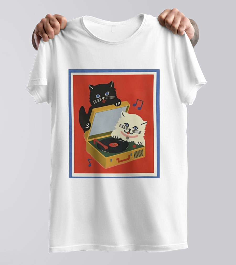 Alley Cats With Record Player And Musical Notes T-Shirt
