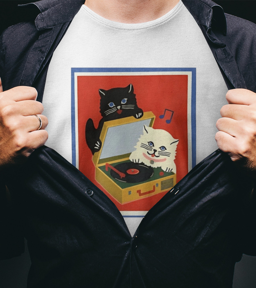 Alley Cats With Record Player And Musical Notes T-Shirt