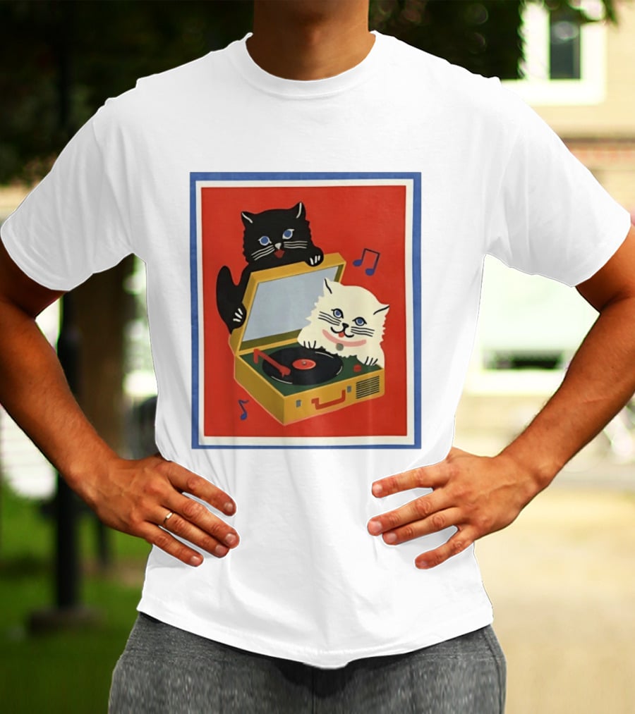 Alley Cats With Record Player And Musical Notes T-Shirt