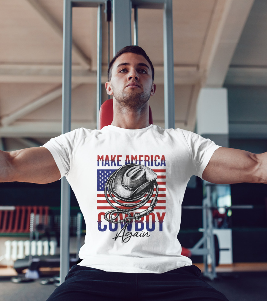 Make America Cowboy Again United States American Flag Hat Lariat T-Shirt