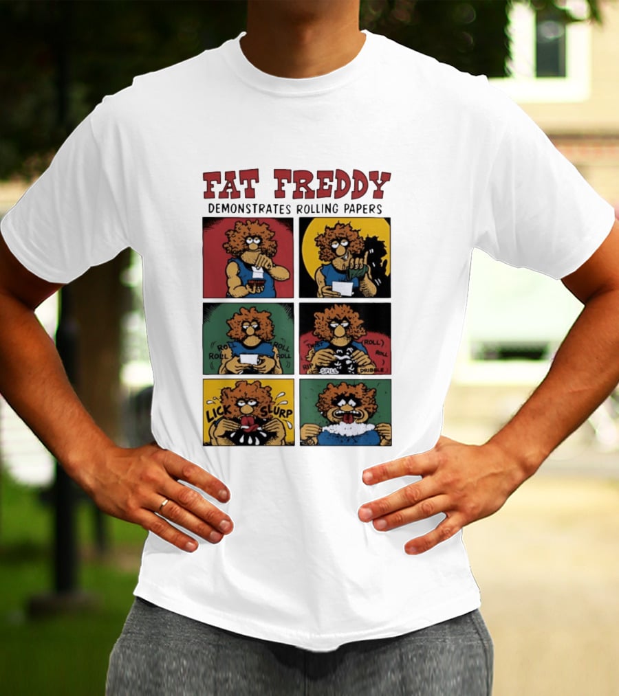 Fabulous Furry Freak Brothers Fat Freddy Rolling Papers Guide Comic Panels T-Shirt