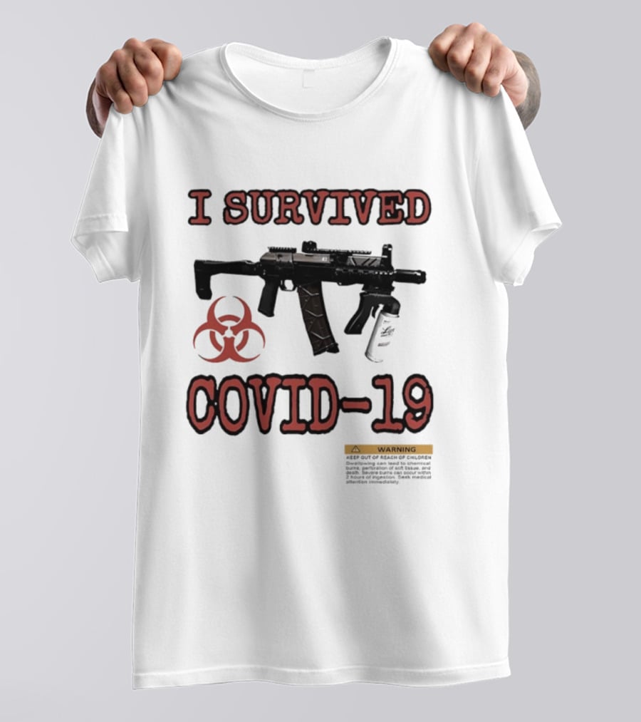 Nickatnite I Survived Covid 19 Biohazard Gun Warning T-Shirt