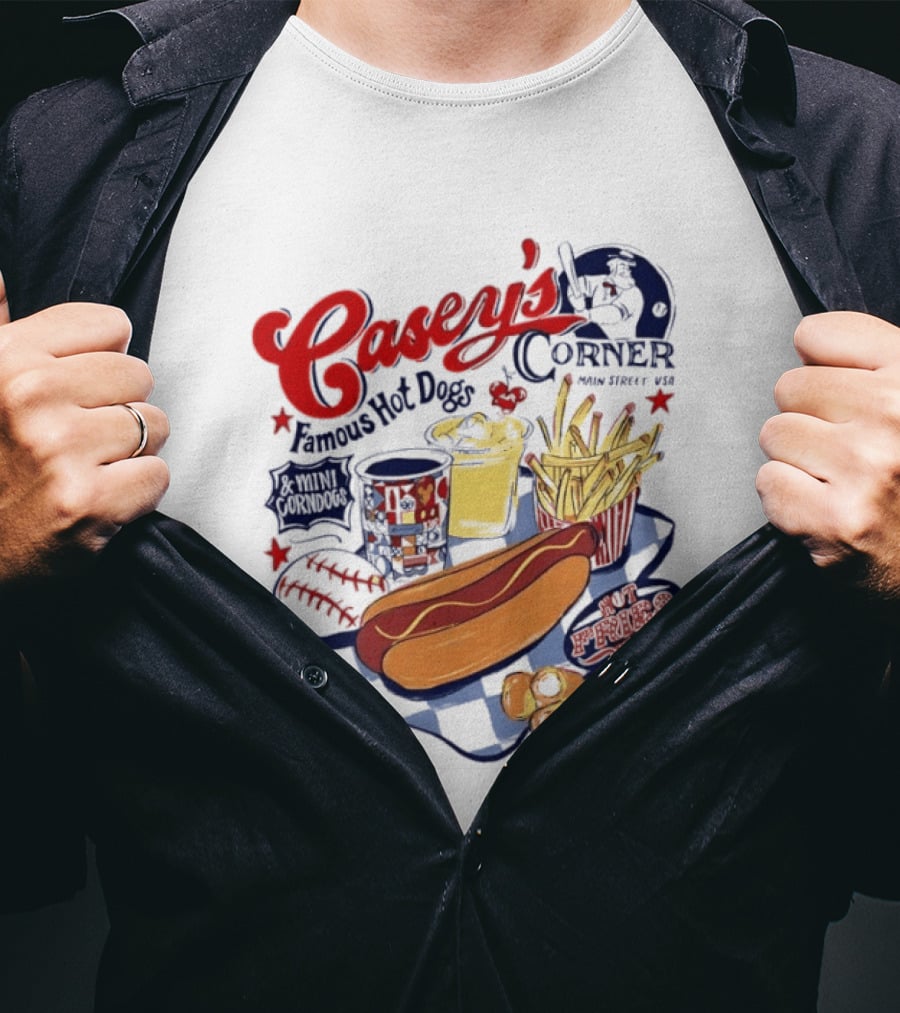 Casey's Corner Famous Hot Dogs Main Street USA Baseball Player Snacks T-Shirt