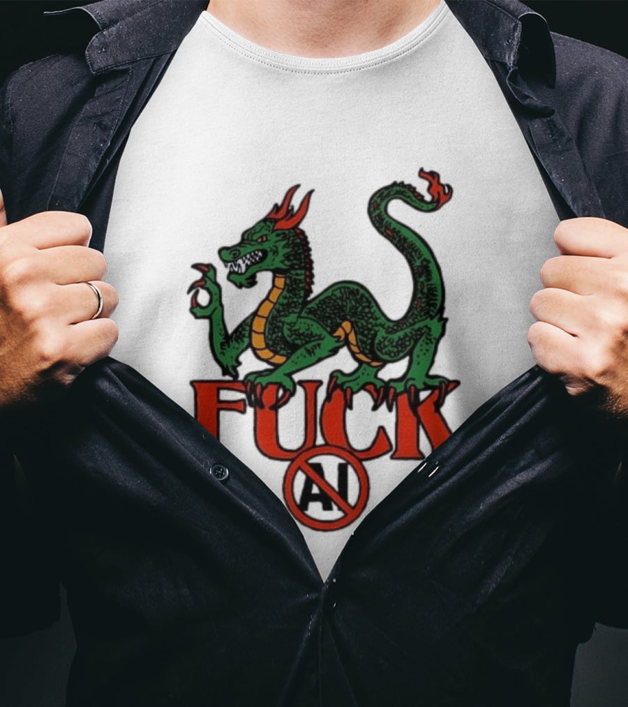 Green Dragon Fuck No AI Symbol With Bold Red T-Shirt