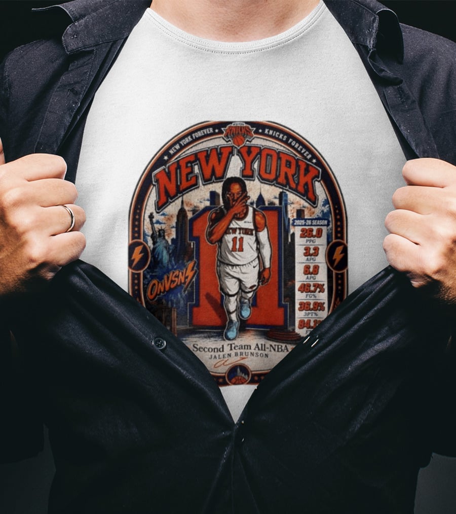 New York Knicks Jalen Brunson Second Team All NBA 2025 26 Season Stats T-Shirt