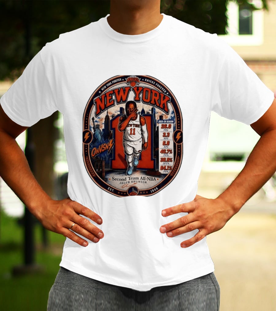 New York Knicks Jalen Brunson Second Team All NBA 2025 26 Season Stats T-Shirt