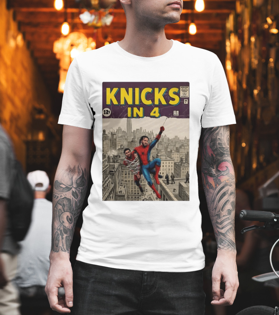 Knicks In 4 Comics Spider Man Derrick Rose Donovan Mitchell Basketball T-Shirt