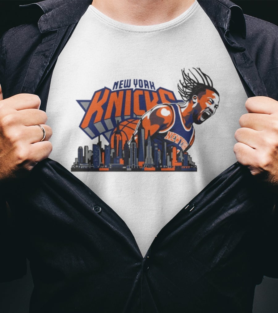 New York Knicks Jalen Brunson Skyline Celebration T-Shirt