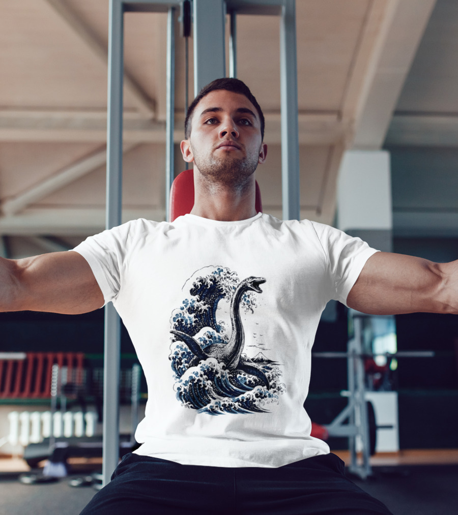 Great Wave Off Kanagawa Loch Ness Monster Mount Fuji Fusion T-Shirt