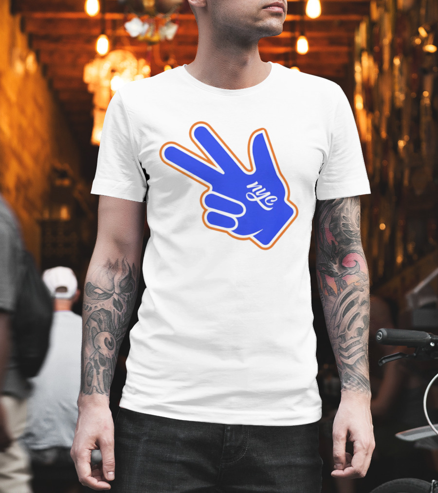 New York Knicks NYC Basketball Peace Sign Three Pointer T-Shirt