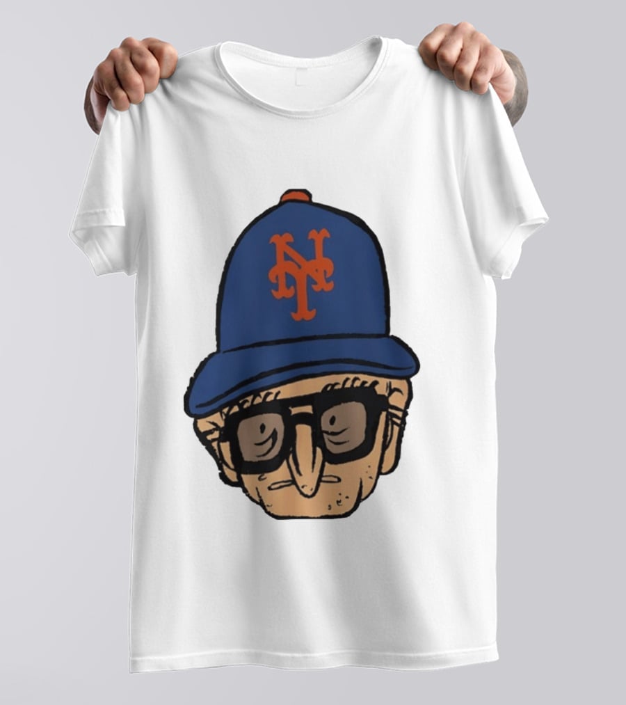 Old Jewish Men Big Head Caricature Mets Cap T-Shirt