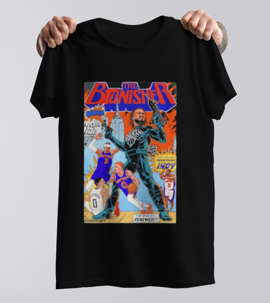 Knicks Comic Crossover The Brunisher Bocker Backpages Featuring Empire State Building T-Shirt