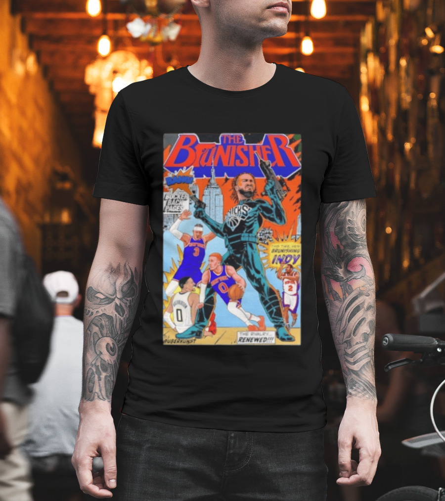Knicks Comic Crossover The Brunisher Bocker Backpages Featuring Empire State Building T-Shirt