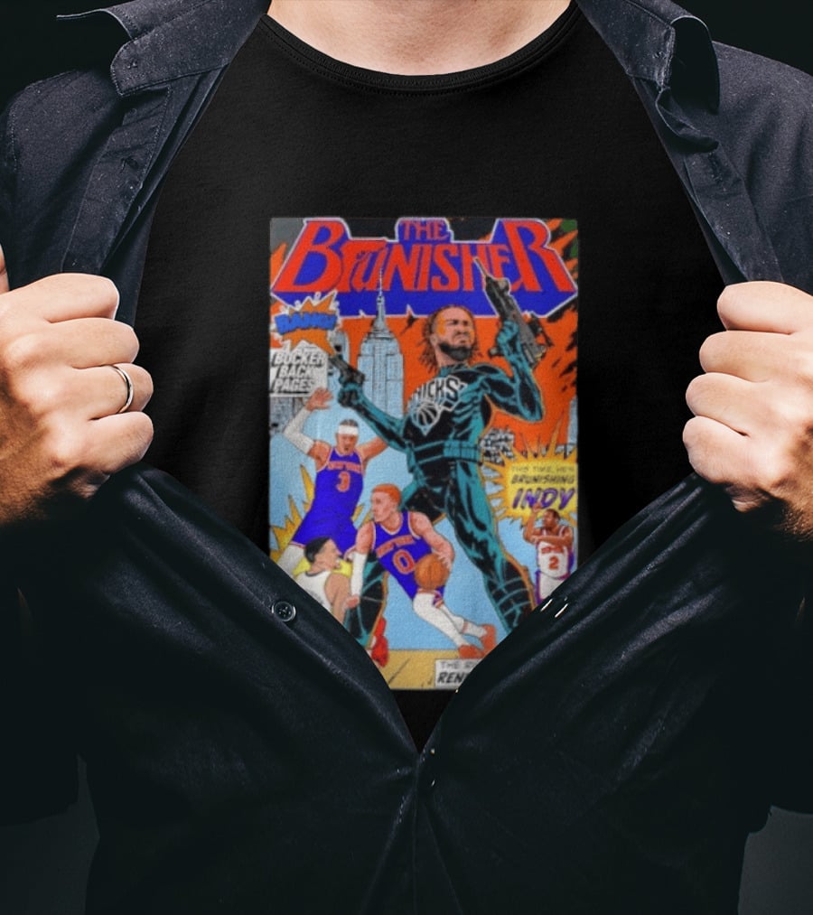Knicks Comic Crossover The Brunisher Bocker Backpages Featuring Empire State Building T-Shirt