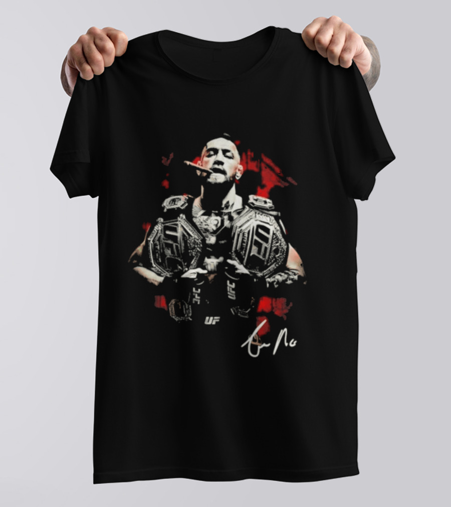 Conor McGregor Cigar UFC Champion Double Belt Signature T-Shirt