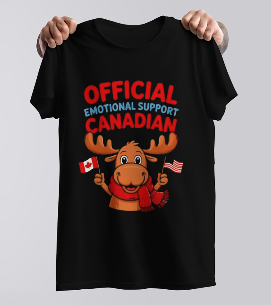 Official Emotional Support Canadian Moose With Canadian And American Flags T-Shirt