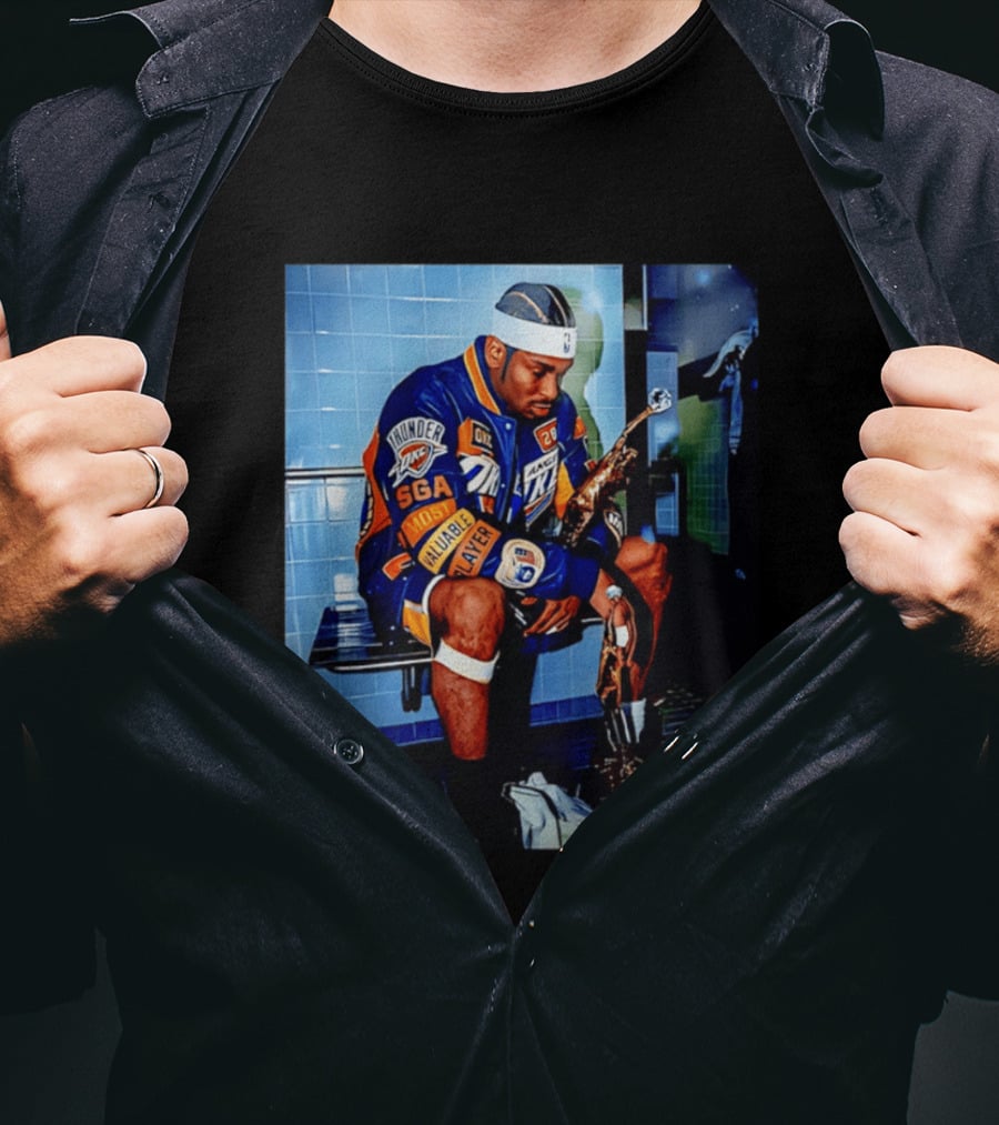 OKC Thunder Shai Gilgeous Alexander Back 2 Back MVP 2026 Locker Room Photo T-Shirt