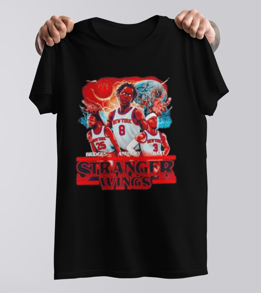 New York Knicks Bridges Anunoby Hart Stranger Wings Stranger Things Basketball T-Shirt