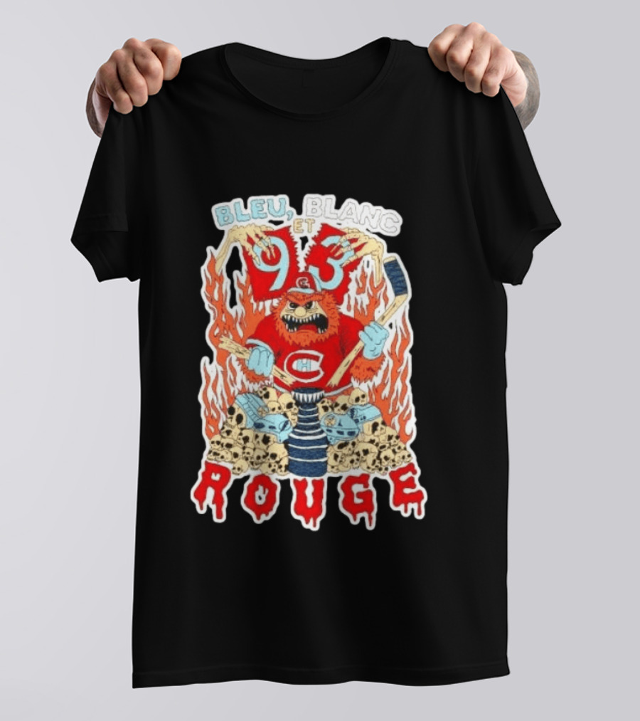 Bleu Blanc Et Rouge 93 Canadiens Hockey Monster T-Shirt
