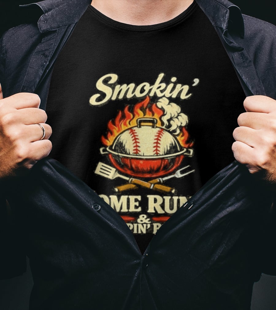 Smokin Home Runs Flippin Buns Baseball Grill Flame T-Shirt