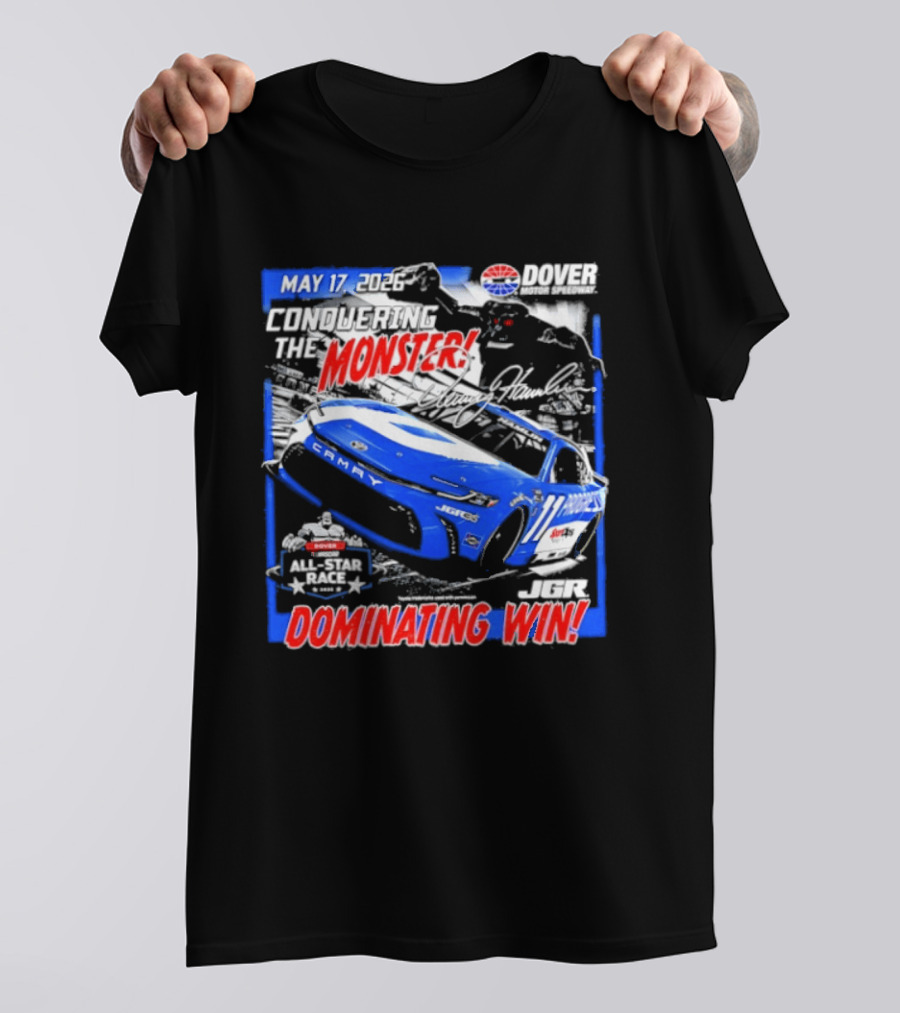 Denny Hamlin May 17 All Star Monster Dominating Win NASCAR Race Autographed T-Shirt