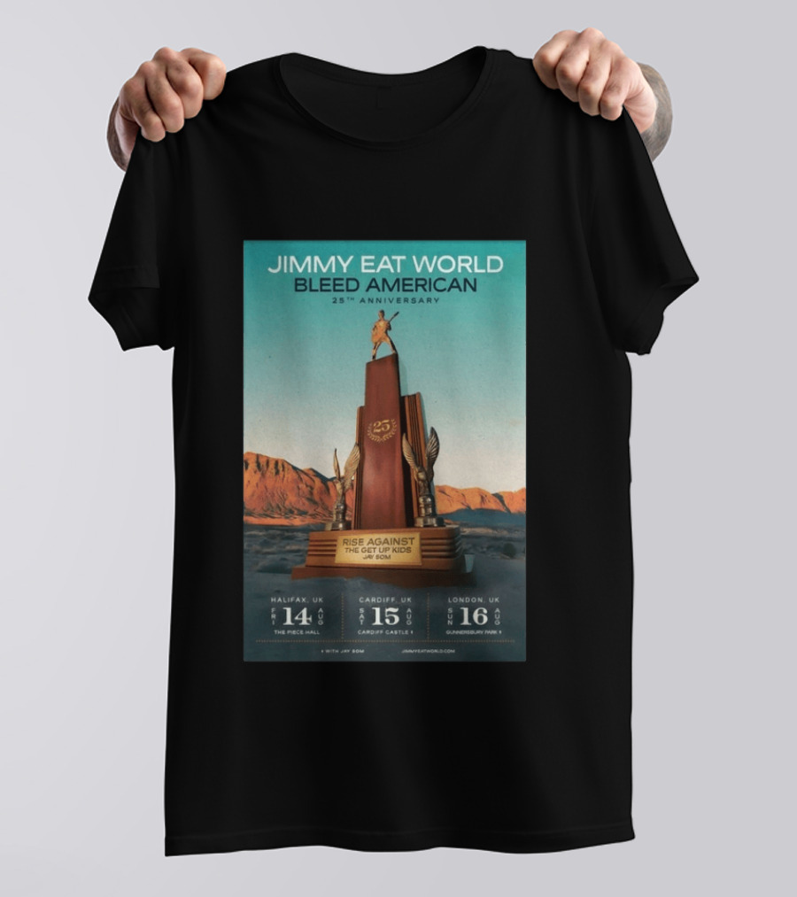Jimmy Eat World Bleed American 25th Anniversary Aug 14 2026 The Piece Hall Halifax UK With Rise Against The Get Up Kids T-Shirt