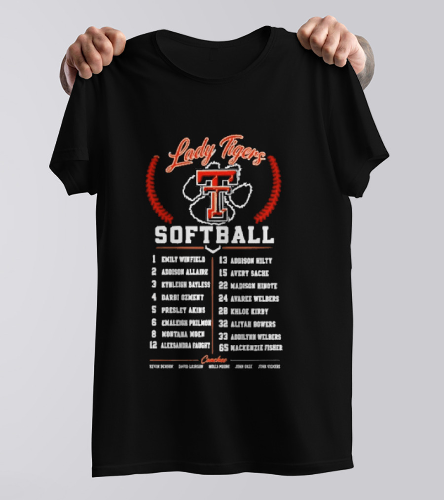 Lady Tigers Softball Roster Team Players And Numbers Texas Tech University T-Shirt
