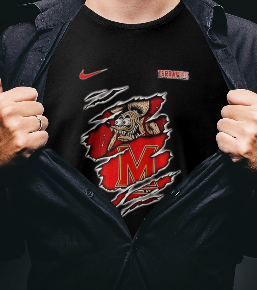 Maryland Terrapins NCAA Rat Fink Built To Not Bow Nike Terrapins Rugged Ripped T-Shirt