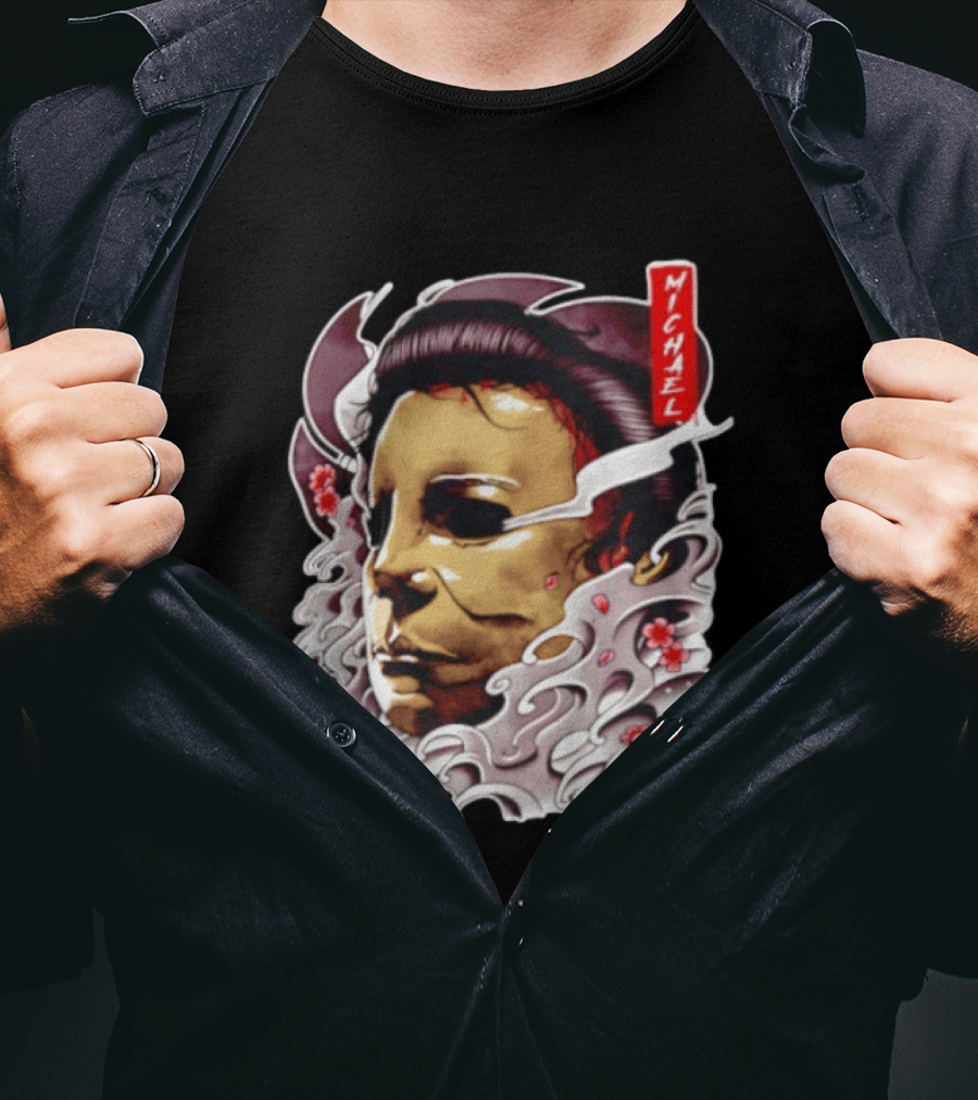 Michael Myers Mask Horror Big Head Art With Red Details T-Shirt