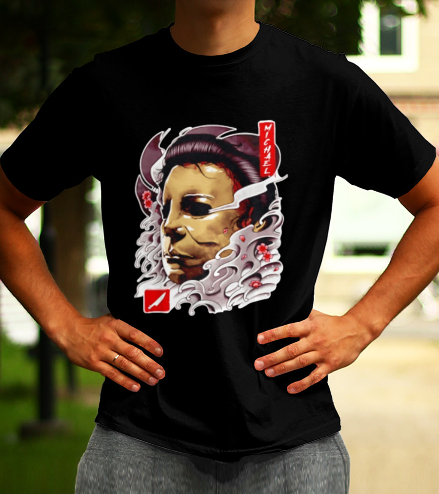 Michael Myers Mask Horror Big Head Art With Red Details T-Shirt