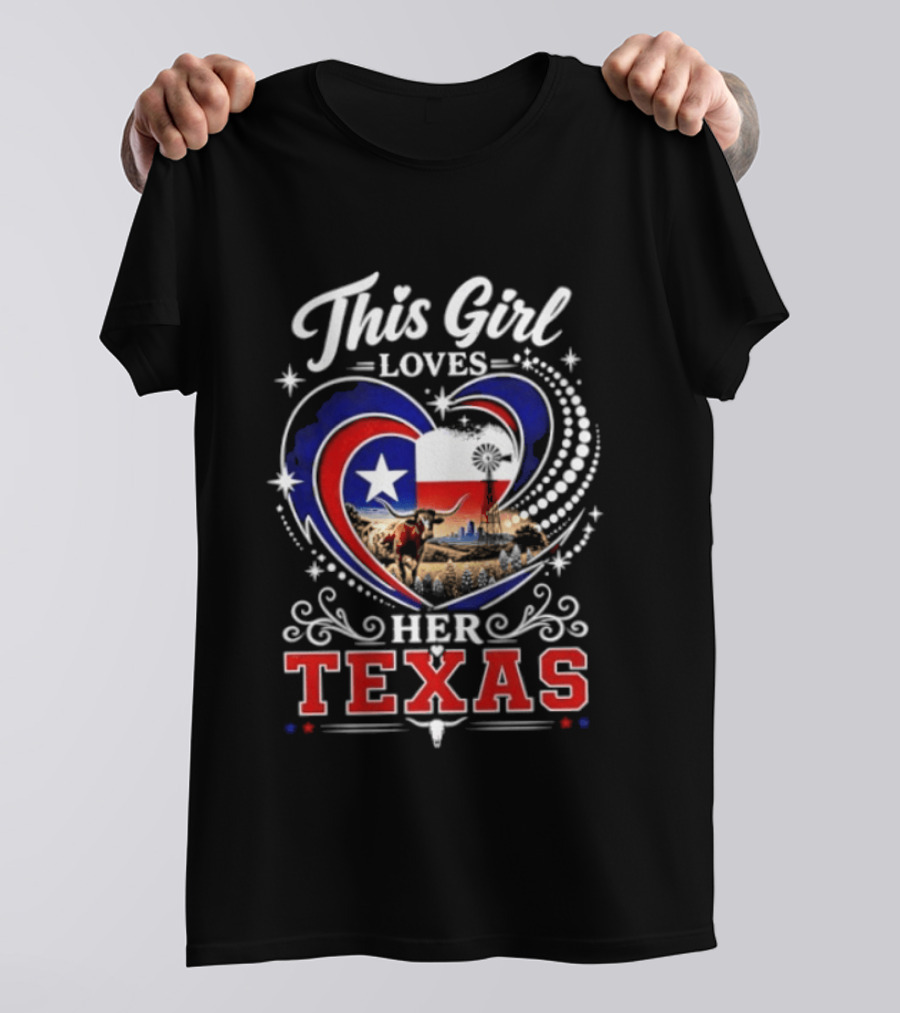 This Girl Loves Her Texas Star Heart Map T-Shirt
