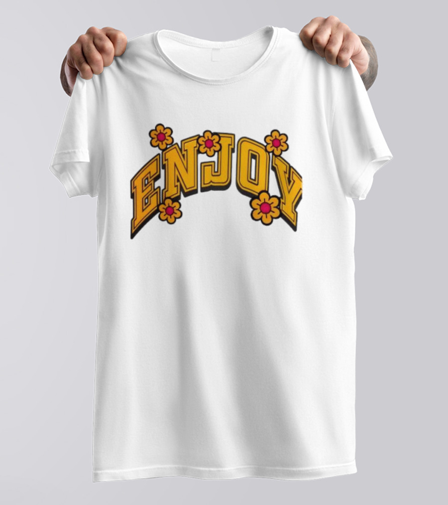 Enjoy Curved Flowers Yellow Font Floral Blossoms T-Shirt